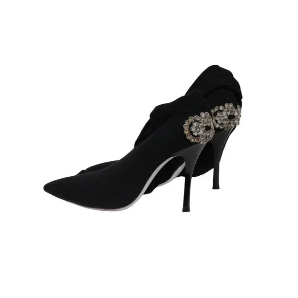 Rene Caovilla Womens Crystal Sock Boots US 7.5 EU 37.5 Black Pointed Toe Pumps